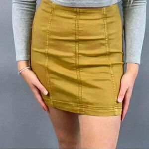 Free People Size 6 Mustard Color Cotton Blend Stretch Mini Skirt